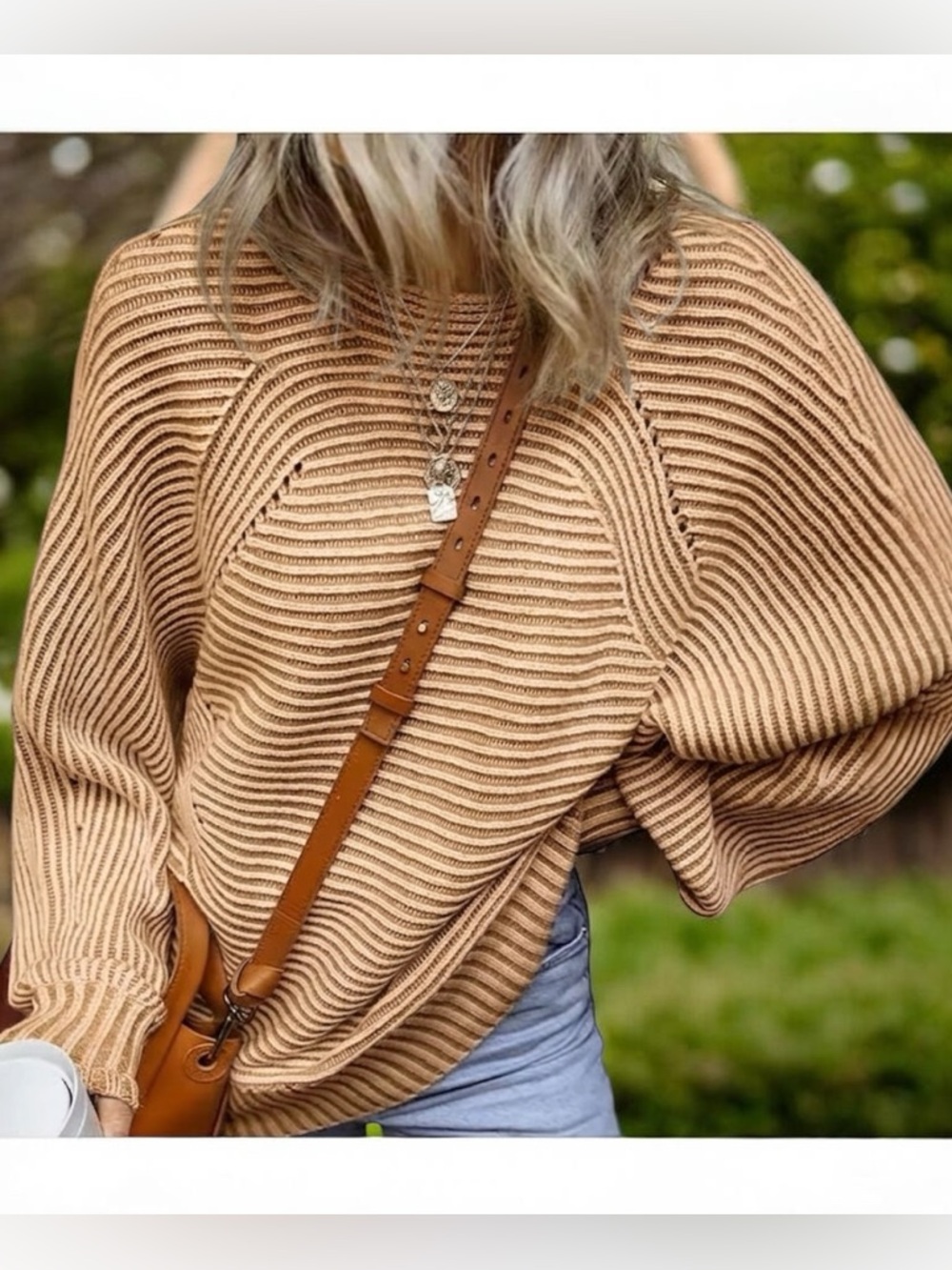 Magnolia Boutique Camel Two-Tone Ribbed Knit Sweater | Size M